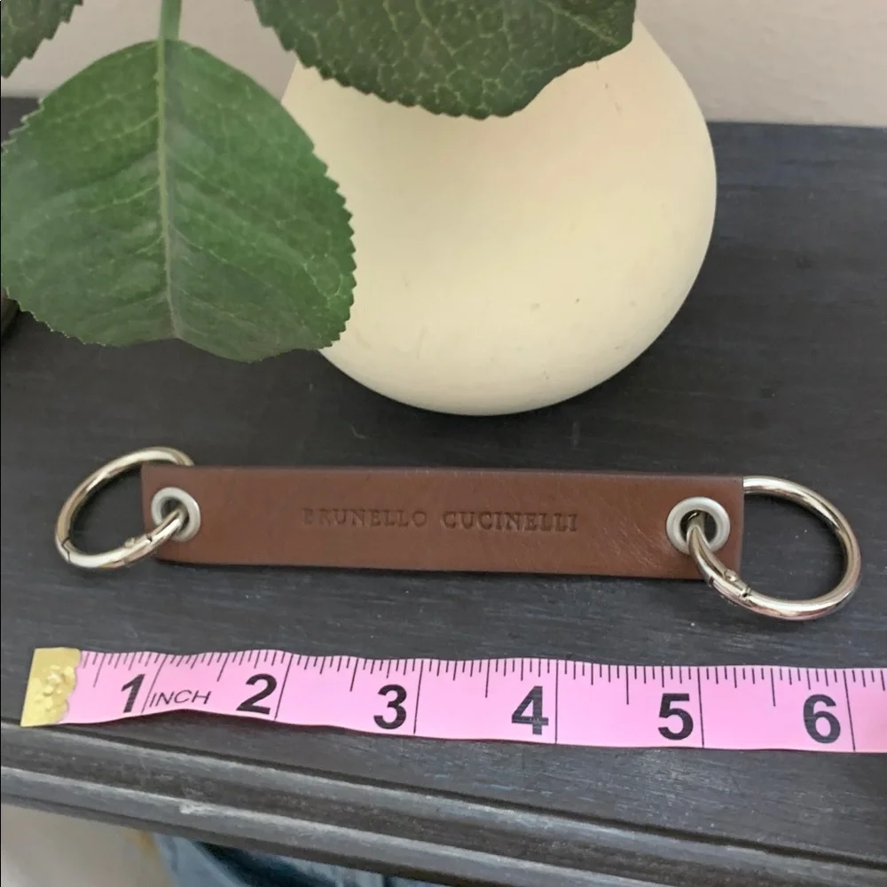 Brunello Cucinelli Brown Leather Keychain with Silver Hardware